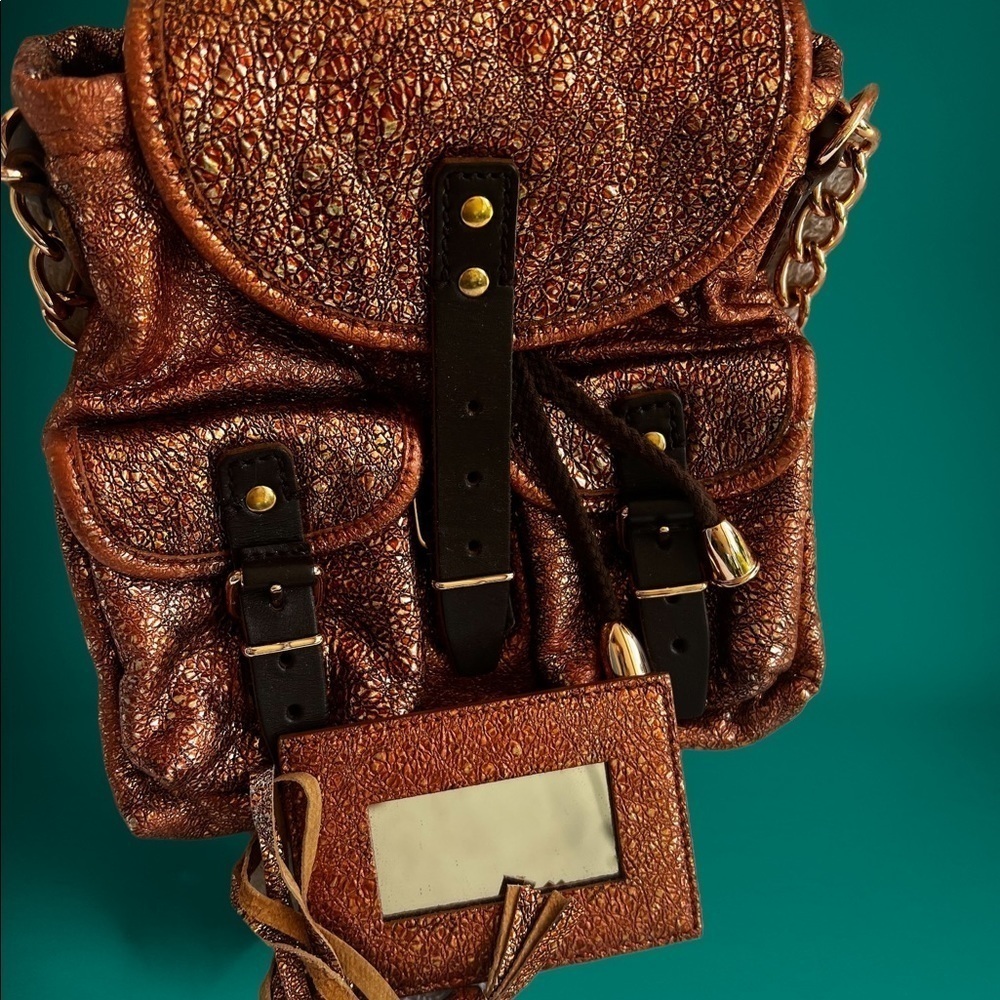 Balenciaga Metallic Brown Textured Leather Satchel
